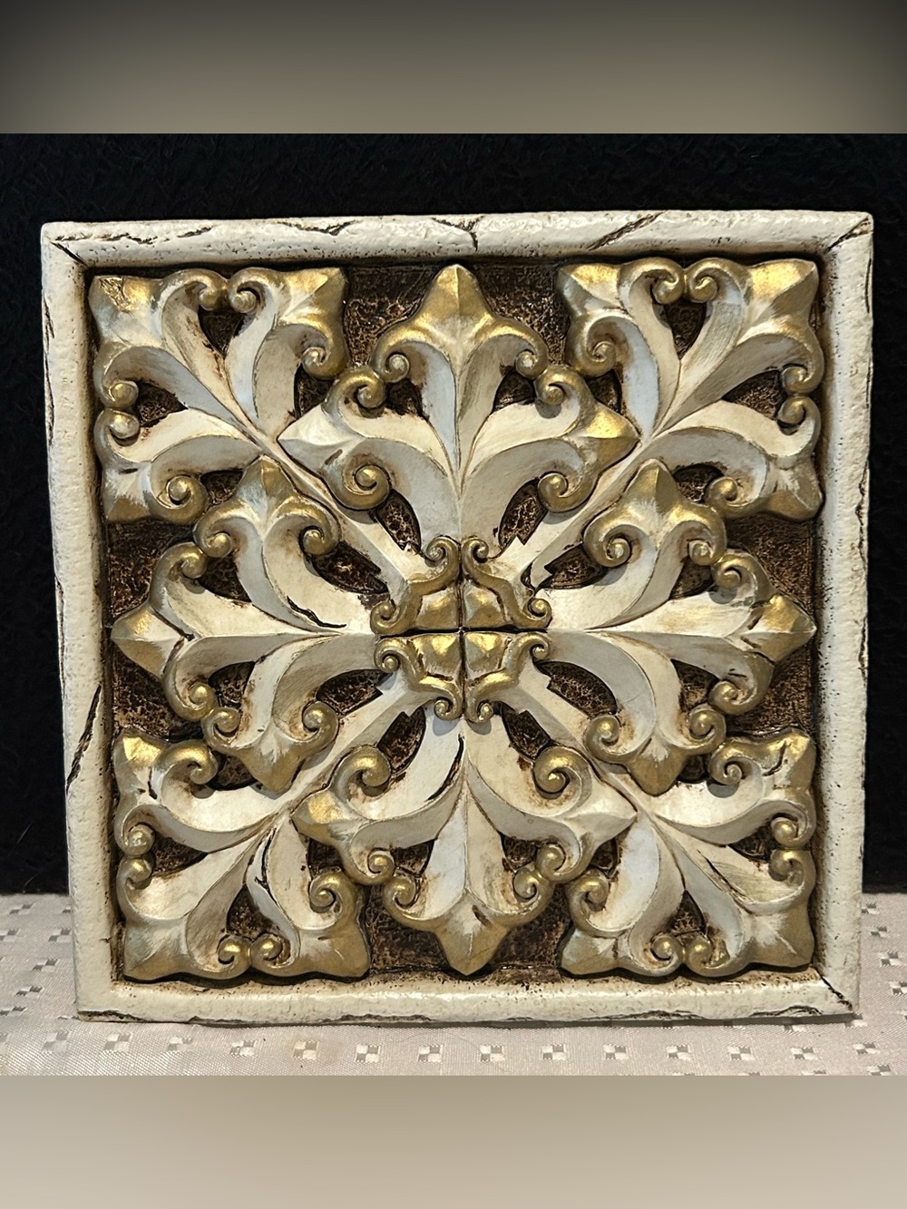Vintage Gothic Relief Tile Wall Hanging Decor / Trivet Architectural Motif 7 “